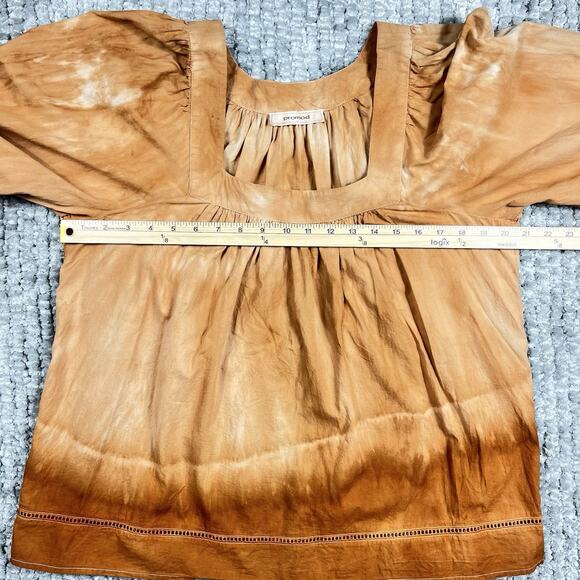 Women's Boho‎ Long Sleeve Blouse Medium Peasant Ombré Cotton Pumpkin Cottagecore - Picture 7 of 11